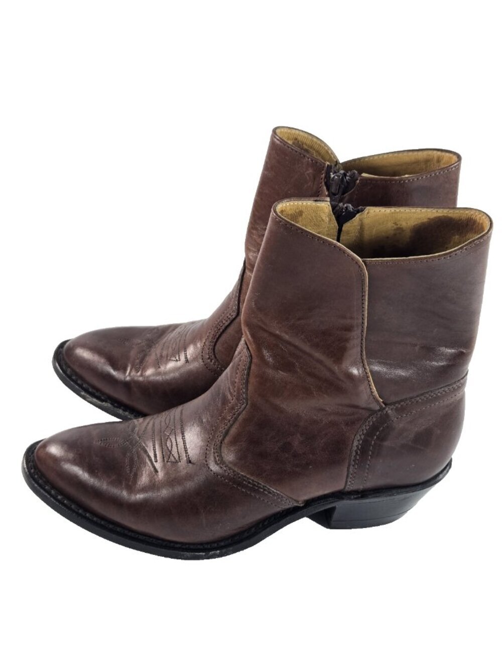 Vintage 90s Boulet Brown Leather Western Ankle Cowboy Boots Womens 7.5 3E Wide